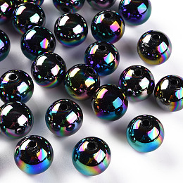 Honeyhandy Opaque Acrylic Beads, AB Color Plated, Round, Black, 16x15mm, Hole: 2.8mm, about 220pcs/500g