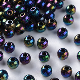 Honeyhandy Opaque Acrylic Beads, AB Color Plated, Round, Black, 6x5mm, Hole: 1.8mm, about 4400pcs/500g