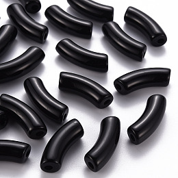 Honeyhandy Opaque Acrylic Beads, Curved Tube, Black, 36x13.5x11.5mm, Hole: 4mm, about 133pcs/500g