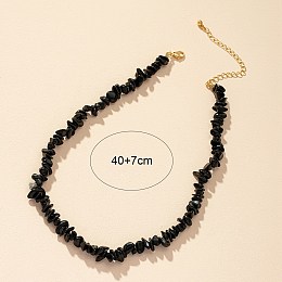 Honeyhandy Natural Obsidian Chips Beaded Necklace, Gemstone Jewelry for Women, 15.75 inch(40cm)