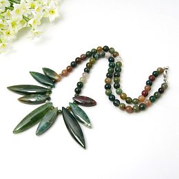 Honeyhandy Natural Indian Agate Bib Statement Necklaces, with Alloy Lobster Claw Clasps, Colorful, 18.11 inch