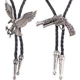 GORGECRAFT 2Pcs 2 Style Gun & Eagle Shape Laria Necklaces for Men Women, Imitation Leather Cord Adjustable Necklaces Set, Black, Antique Silver, 40.94 inch(104cm), 35.43 inch(90cm), 1pc/style