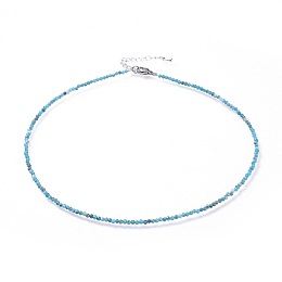 Honeyhandy Natural Apatite Beaded Necklaces, with 304 Stainless Steel Lobster Claw Clasps and Brass Extender Chains, Faceted, 15.8 inch(40.2cm)