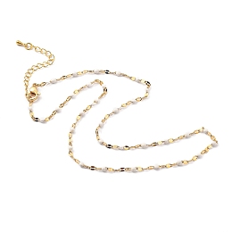 Honeyhandy 304 Stainless Steel Link Chain Necklaces, with Enamel and Lobster Claw Clasps, Golden, White, 15.75 inch(40cm)