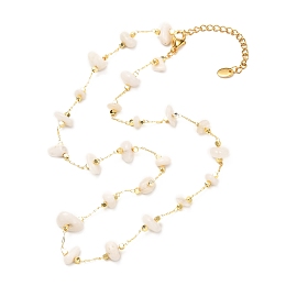 Honeyhandy Natural White Moonstone Chip Beaded Necklace for Girl Women, Brass Cable Chains Necklace, Golden, 16.33 inches(41.5cm)