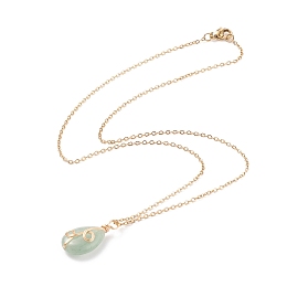 Honeyhandy Natural Green Aventurine Teardrop Pendant Necklace, Gold Plated 304 Stainless Steel Wire Wrap Jewelry for Women, 17.72 inch(45cm)