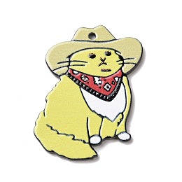 Honeyhandy Opaque Acrylic Pendants, Printed, Cat Charm, Champagne Yellow, 39x33x2mm, Hole: 1.8mm