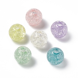 Honeyhandy Transparent Crackle Acrylic Bead, Round, Random Color, 14x12.5mm, Hole: 3.7mm, 375pcs/500g