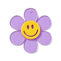 Honeyhandy Transparent Acrylic Big Pendants, Sunflower with Smiling Face Charm, Lilac, 55x50.5x6mm, Hole: 2.5mm