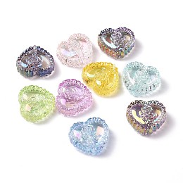 Honeyhandy UV Plating Rainbow Iridescent Acrylic Beads, Heart with Rose, Mixed Color, 27.5x25x9.5mm, Hole: 3.2mm