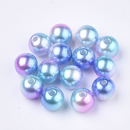 Honeyhandy Rainbow ABS Plastic Imitation Pearl Beads, Gradient Mermaid Pearl Beads, Round, Deep Sky Blue, 9.5~10x9mm, Hole: 1.6mm, about 1000pcs/500g