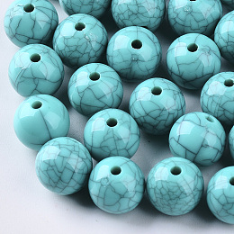 Honeyhandy Acrylic Beads, Imitation Turquoise Style, Round, Dark Turquoise, 15.5x15mm, Hole: 2mm, about 217pcs/500g