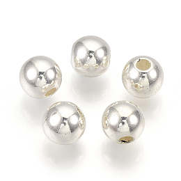 Honeyhandy ABS Plastic Beads, Round, Silver Color Plated, 7.5~8x7~7.5mm, Hole: 1.6~2mm, about 2000pcs/500g