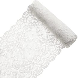 GORGECRAFT 5 Yards 7 Inch Wide Elastic Lace White Cotton Floral Pattern Trim Fabric Sewing for Scalloped Edge Decorations for Dress Tablecloth Hair Band Wedding Festival Event Decorations