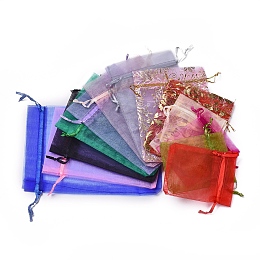 Honeyhandy Organza Bags, with Ribbons, Mixed Color, 9~18x7~12.5mm