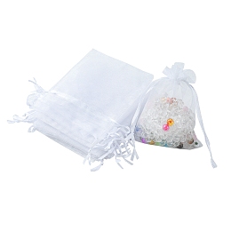 Honeyhandy Organza Bags Jewellery Storage Pouches, Wedding Favour Party Mesh Drawstring Gift Bags, White, 12x9cm