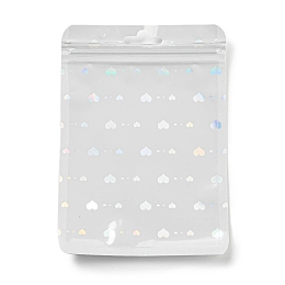 Honeyhandy Rectangle Glitter Holographic Plastic Yin-yang Zip Lock Gift Bags, Self Sealing Reclosable Package Pouches for Pen Keychain Watch Storage, White, Heart, 15x10.5x0.02cm, Unilateral Thickness: 2.7 Mil(0.07mm)