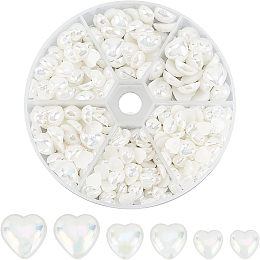 Arricraft 780 Pcs 3 Sizes Heart Pearl Cabochon, Flat Back Imitation Pearl Beads Antique White Plastic Cabochon for Nail Craft Scrapbook DIY Decoration