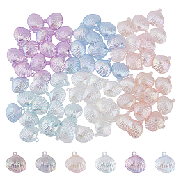 DICOSMETIC 84Pcs 6 Colors UV Plating Opaque Acrylic Pendants, AB Color, Shell Charm, Mixed Color, 28x27x7mm, Hole: 2mm, 14pcs/color