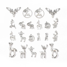 Tibetan Style Alloy Pendants, Sika Deer Charms, Antique Silver, 21~34x14~33.5x1.2~2mm, Hole: 1.2~2mm, 22pcs/set