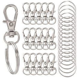 Honeyhandy 25Pcs Alloy Swivel Lobster Claw Clasps, Swivel Snap Hook, with 25Pcs Key Rings, Platinum, Lobster Claw Clasps: 30.5x11mm, Hole: 5x10mm