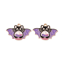 Honeyhandy Alloy Enamel Pendants, Light Gold, Bat with Butterfly Wings, Bat, 20x29x1mm, Hole: 1.8mm