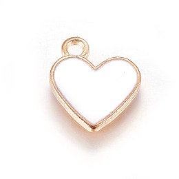 Honeyhandy Alloy Enamel Charms, Heart, Light Gold, White, 13x11.5x1.6mm, Hole: 1.6mm