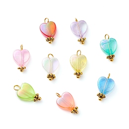 Honeyhandy Eco-Friendly Transparent Acrylic Charms, with Alloy Findings, Heart, Antique Golden, 14x8x4mm, Hole: 2mm