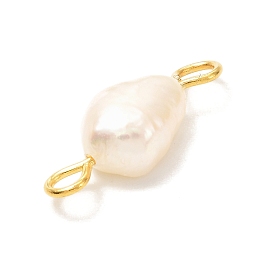 Honeyhandy Natural Cultured Freshwater Pearl Beads Links Connectors, with 304 Stainless Steel Eye Pin, Golden, Nuggets, Seashell Color, 16~18x6.5~7x4.5~6mm, Hole: 2~3mm