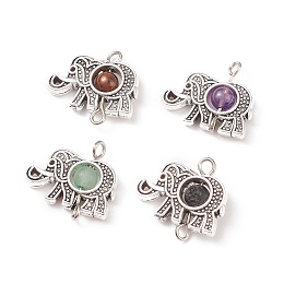 Honeyhandy Tibetan Style Alloy Links Connector, with Natural Stone, Elephant, 16.5x18x4.5mm, Hole: 1.5~2mm