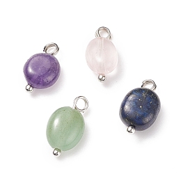 Honeyhandy Natural Mixed Stone Charms, with Brass Loops, Nuggets, Platinum, 10~16x6~8x5~7mm, Hole: 2mm