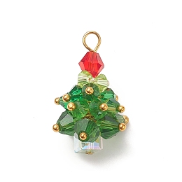 Honeyhandy Christmas Tree Glass Pendants, with Real 18K Gold Plated Brass Beads and Findings, Colorful, 26x18.5x18.5mm, Hole: 2.2mm