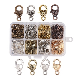 Alloy Lobster Claw Clasps, Heart, Mixed Color, 11x7x3cm; 80pcs/box