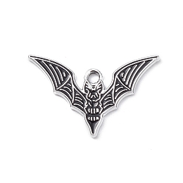 Honeyhandy Alloy Pendants, Platinum, Bat Charms, Black, 16x25.5x1.2mm, Hole: 1.8mm