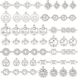 SUNNYCLUE 1 Box 84Pcs 14 Styles Alloy Chakra Charms Tibetan Style Indian Energy Charm Pendants Kit Jewelry Findings for Beginners DIY Necklace Bracelet Jewellery Making Crafting, Antique Silver