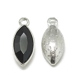 Honeyhandy Alloy Glass Pendants, Faceted, Horse Eye, Platinum, Black, 20x9x5mm, Hole: 1.5mm