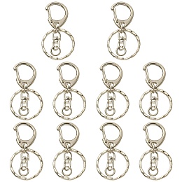 10Pcs Alloy Keychain Clasp Findings, with Alloy Swivel Clasp and Iron Rings, Platinum, 50mm