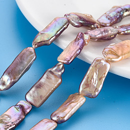Honeyhandy Natural Keshi Pearl Beads Strands, Cultured Freshwater Pearl, Rectangle, Lavender, 21~28x8~15x4~12mm, Hole: 0.6mm, about 15~18pcs/strand, 14.76 inch~14.96 inch(37.5~38cm)