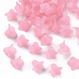 Honeyhandy Transparent Acrylic Beads, Frosted, Flower, Pink, 17.5x12mm, Hole: 1.5mm, about 770pcs/500g