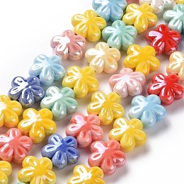 Honeyhandy Handmade Porcelain Beads Strands, Pearlized, Flower, Mixed Color, 17.5x17x8.5mm, Hole: 2mm, about 18~19pcs/strand, 11.61''(29.5cm)