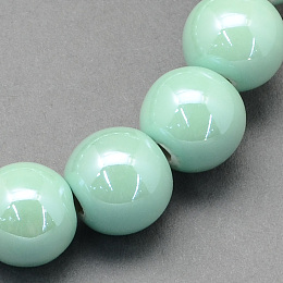 Honeyhandy Pearlized Handmade Porcelain Round Beads, Aquamarine, 8mm, Hole: 2mm