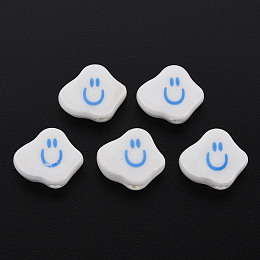 Honeyhandy Handmade Porcelain Beads, Star with Smile, White, 14.5x17x6.5mm, Hole: 2mm