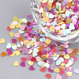 Honeyhandy Ornament Accessories, PVC Plastic Paillette/Sequins Beads, AB Color Plated, Heart, Mixed Color, 3x2.5x0.2mm, about 100000pcs/500g