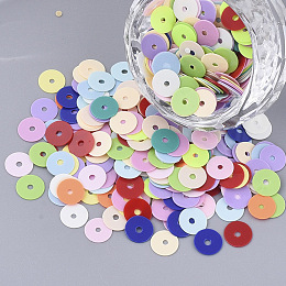 Honeyhandy Ornament Accessories, PVC Plastic Paillette/Sequins Beads, Flat Round, Mixed Color, 6.5x0.3mm, Hole: 1.2~1.4mm, about 1100pcs/bag