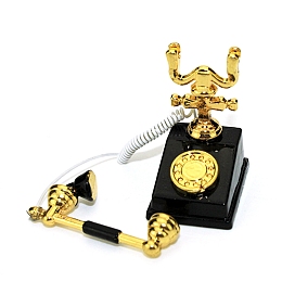 Honeyhandy Mini Spray Painted Alloy Retro Landline Telephone Model, Micro Landscape Dollhouse Accessories, Pretending Prop Decorations, Black, 21x16x29mm