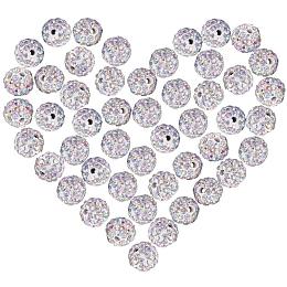 NBEADS 100 Pcs 10mm White Polymer Clay Clear Gemstones Cubic Zirconia CZ Stones Pave Micro Setting Disco Ball Spacer Beads, Round Bracelet Connector Charms Beads for Jewelry Making