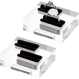 OLYCRAFT 2pcs Acrylic Ring Display Stands Square Acrylic Jewelry Display Stand Double Ring Organizer Display Riser for Ring Organization 4.4x5.4x2cm - Black