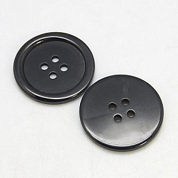 Honeyhandy Resin Buttons, Dyed, Flat Round, Black, 30x3mm, Hole: 3mm, 98pcs/bag