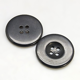 Honeyhandy Resin Buttons, Dyed, Flat Round, Black, 30x3mm