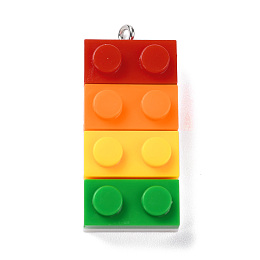 Honeyhandy Resin Pendants, with Platinum Iron Loop, Toy Bricks, Colorful, 36x15.5x8mm, Hole: 2.6mm